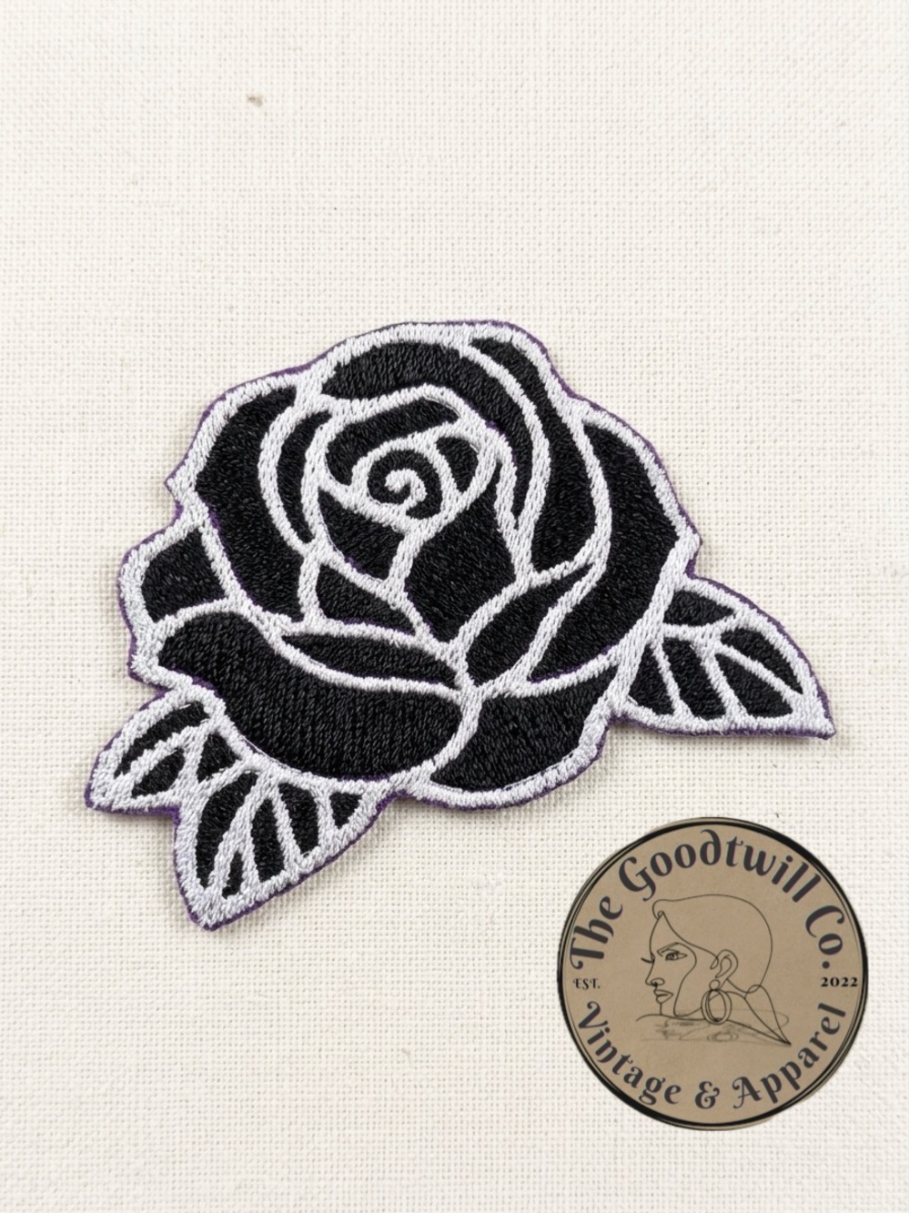 Black & White Embroidered Rose Patch | Sew-On Craft Applique